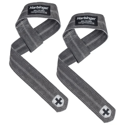 Harbinger Leather Lifting Straps, Grey