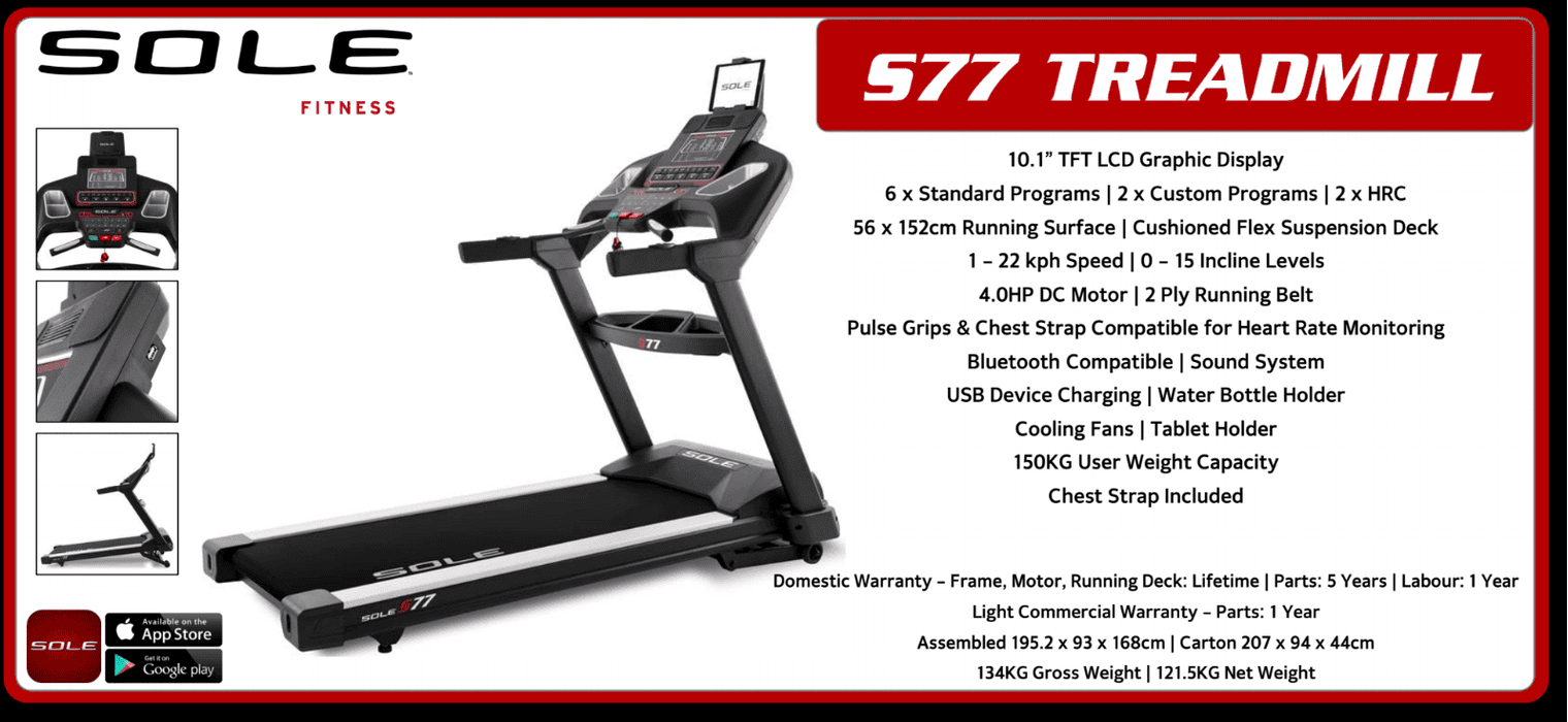 Sole S77 Treadmill - AVAILABLE FOR IMMEDIATE DELIVERY