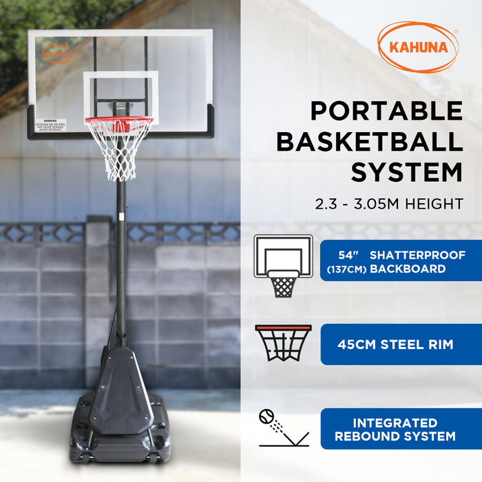 Kahuna Portable Basketball Hoop System 2.3 to 3.05m for Kids & Adults - Free Shipping