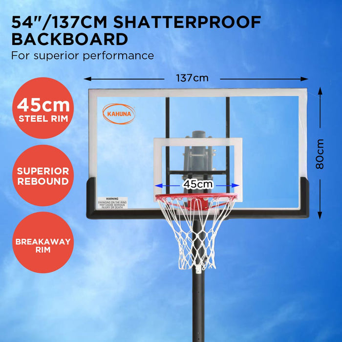 Kahuna Portable Basketball Hoop System 2.3 to 3.05m for Kids & Adults - Free Shipping