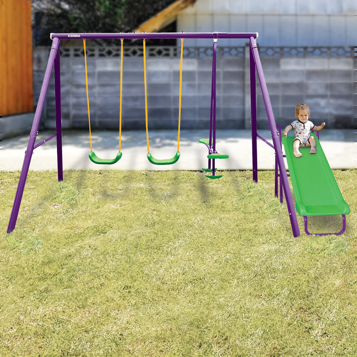 Kahuna Kids 4-Seater Swing Set with Slide Purple Green - Free Shipping