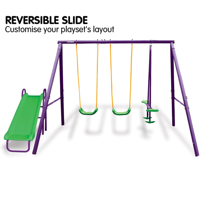 Kahuna Kids 4-Seater Swing Set with Slide Purple Green - Free Shipping