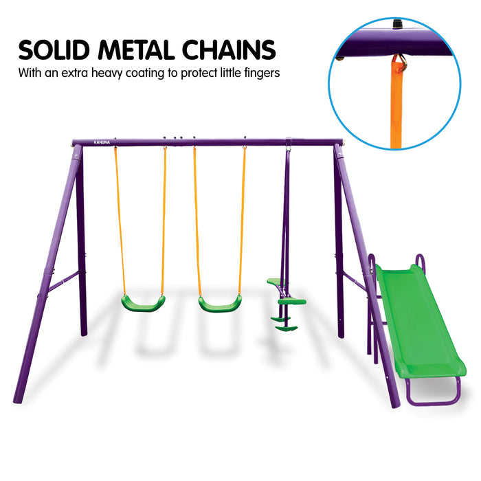 Kahuna Kids 4-Seater Swing Set with Slide Purple Green - Free Shipping