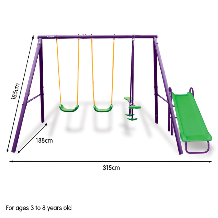 Kahuna Kids 4-Seater Swing Set with Slide Purple Green - Free Shipping