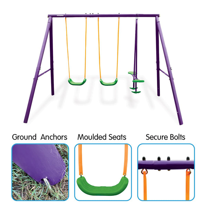 Kahuna Kids 4-Seater Swing Set Purple Green -  Free Shipping