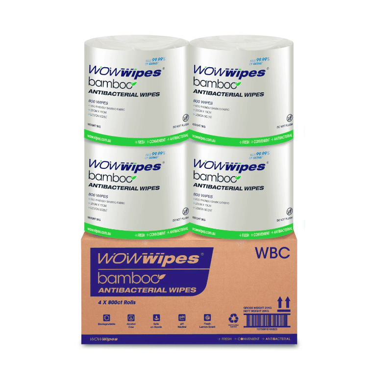 Wow Wipes 100% Bamboo Wipes Premium, 4 x 800 rolls