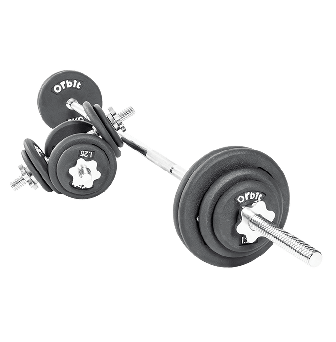 Orb 50kg Adjustable Dumbbell set with barbell